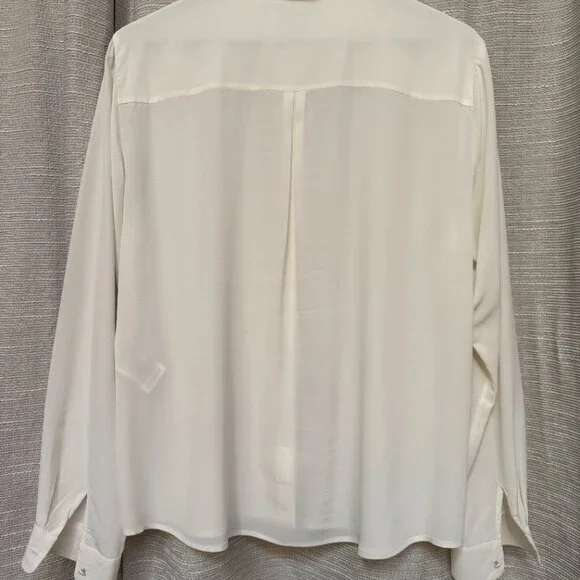 Sezane Ann Ecru 100% Silk Button Down Shirt - Size 42 (US 10) - French Parisian - Picture 3 of 4